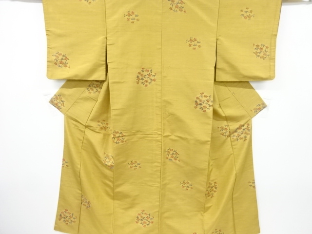 JAPANESE KIMONO / ANTIQUE KIMONO / TSUMUGI / WOVEN FLOWER & BAMBOO GRASS